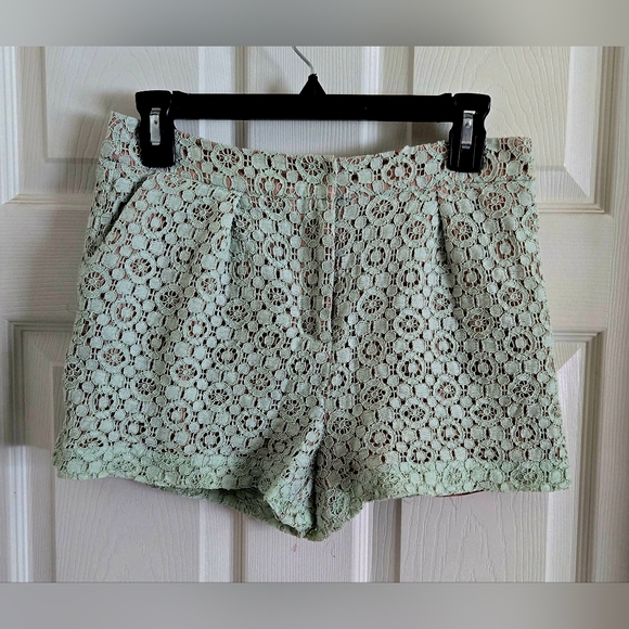 Victoria Beckham Pants - Victoria Beckham Mint Lace High Waist Shorts